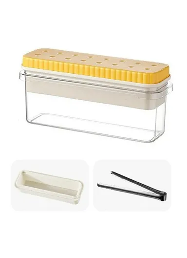 Single Layer Ice Cube Tray with Press Release Ice Mold Storage Container with Ice Tongs (BPA Free, No FDA) - Yellow / 1 Grids Tray