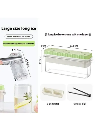 Single Layer Ice Cube Tray with Press Release Ice Mold Storage Container with Ice Tongs (BPA Free, No FDA) - Green / 2 Grids Tray