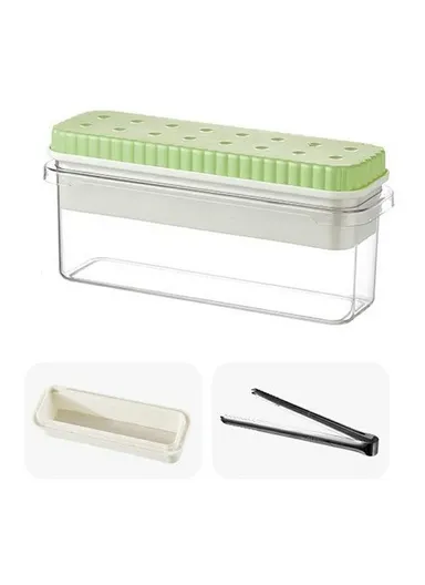 Single Layer Ice Cube Tray with Press Release Ice Mold Storage Container with Ice Tongs (BPA Free, No FDA) - Green / 1 Grids Tray
