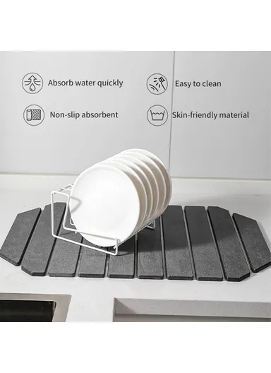 Polygonal Shape Diatomite Folding Mat for Kitchen Countertop Absorbent Drying Draining Pad (L60 x W39)cm