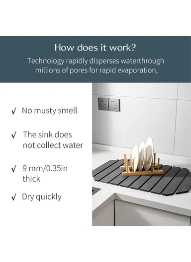 Polygonal Shape Diatomite Folding Mat for Kitchen Countertop Absorbent Drying Draining Pad (L60 x W39)cm