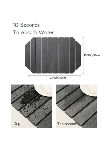 Polygonal Shape Diatomite Folding Mat for Kitchen Countertop Absorbent Drying Draining Pad (L60 x W39)cm