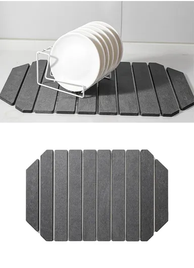 Polygonal Shape Diatomite Folding Mat for Kitchen Countertop Absorbent Drying Draining Pad (L60 x W39)cm