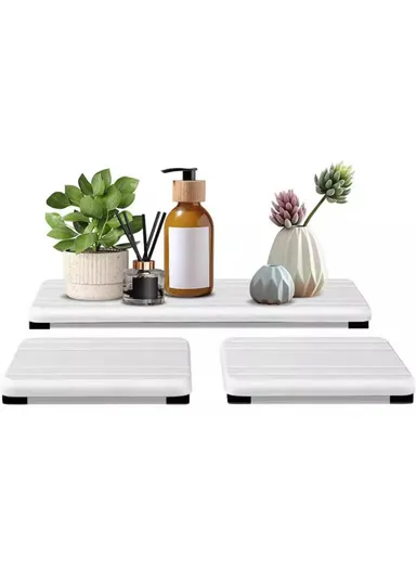 3Pcs Set Bathroom Countertop Draining Mat Diatomite Soap Dish Sponge Holder Kitchen Faucet Organizer - White