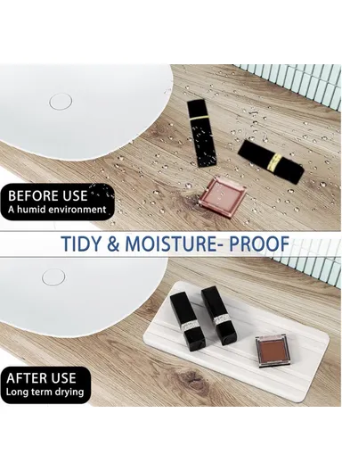 3Pcs Set Bathroom Countertop Draining Mat Diatomite Soap Dish Sponge Holder Kitchen Faucet Organizer - White