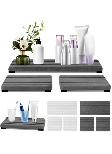 3Pcs Set Bathroom Countertop Draining Mat Diatomite Soap Dish Sponge Holder Kitchen Faucet Organizer - White