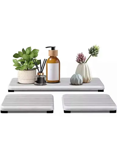 3Pcs Set Bathroom Countertop Draining Mat Diatomite Soap Dish Sponge Holder Kitchen Faucet Organizer - Medium Grey