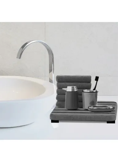 3Pcs Set Bathroom Countertop Draining Mat Diatomite Soap Dish Sponge Holder Kitchen Faucet Organizer - Medium Grey