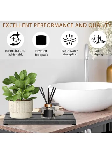 3Pcs Set Bathroom Countertop Draining Mat Diatomite Soap Dish Sponge Holder Kitchen Faucet Organizer - Medium Grey