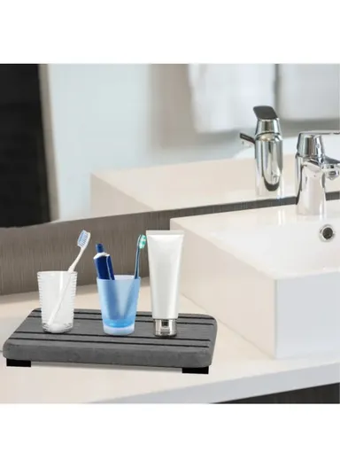 3Pcs Set Bathroom Countertop Draining Mat Diatomite Soap Dish Sponge Holder Kitchen Faucet Organizer - Dark Grey