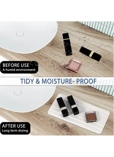 3Pcs Set Bathroom Countertop Draining Mat Diatomite Soap Dish Sponge Holder Kitchen Faucet Organizer - Dark Grey