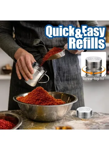 Stainless Steel Powder Shaker with Handle for BBQ Seasoning Baking Flour Sifter Spice Dispenser (BPA Free, No FDA)
