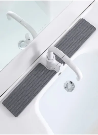 2Pcs Set U Shape Sink Mat Water Absorbent Diatomite Quick Drying Pad for Faucet Base Washbasin - Straight Dark Grey