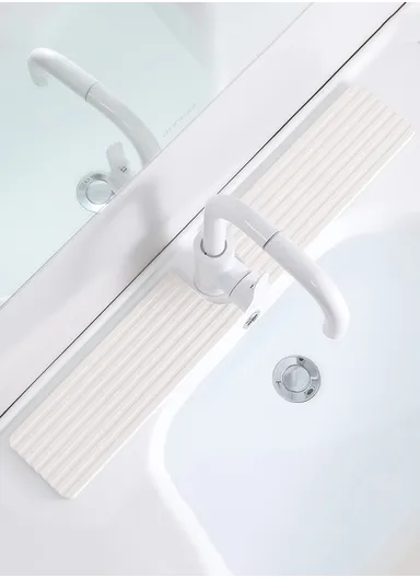 2Pcs Set U Shape Sink Mat Water Absorbent Diatomite Quick Drying Pad for Faucet Base Washbasin - Straight White