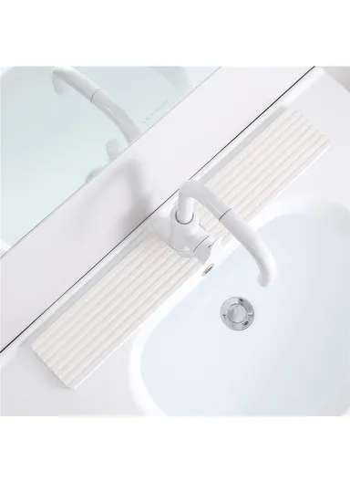 2Pcs Set U Shape Sink Mat Water Absorbent Diatomite Quick Drying Pad for Faucet Base Washbasin - Straight White