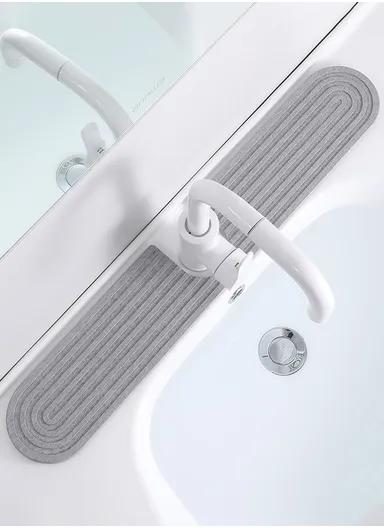 2Pcs Set U Shape Sink Mat Water Absorbent Diatomite Quick Drying Pad for Faucet Base Washbasin - Oval Medium Grey