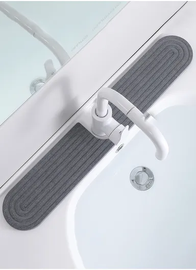 2Pcs Set U Shape Sink Mat Water Absorbent Diatomite Quick Drying Pad for Faucet Base Washbasin - Oval Dark Grey