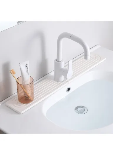 2Pcs Set U Shape Sink Mat Water Absorbent Diatomite Quick Drying Pad for Faucet Base Washbasin - Oval Dark Grey