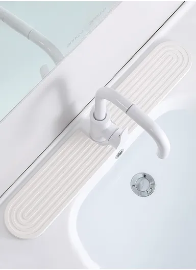 2Pcs Set U Shape Sink Mat Water Absorbent Diatomite Quick Drying Pad for Faucet Base Washbasin - Oval White