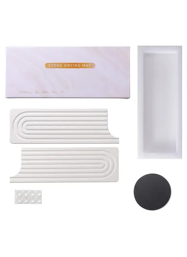 2Pcs Set U Shape Sink Mat Water Absorbent Diatomite Quick Drying Pad for Faucet Base Washbasin - Oval White