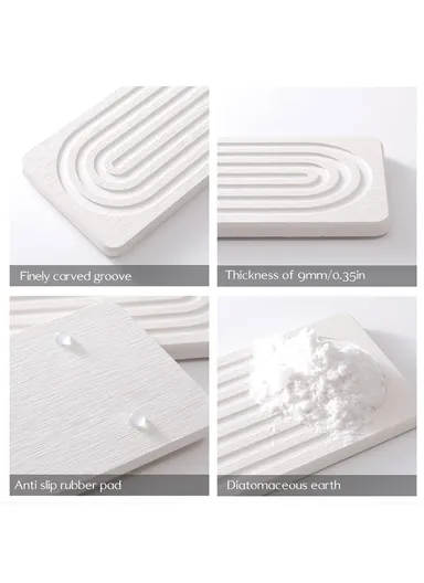 2Pcs Set U Shape Sink Mat Water Absorbent Diatomite Quick Drying Pad for Faucet Base Washbasin - Oval White