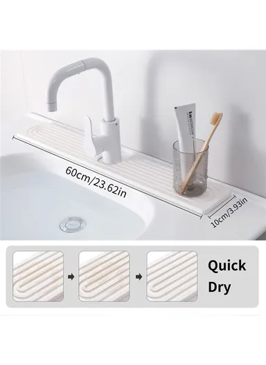 2Pcs Set U Shape Sink Mat Water Absorbent Diatomite Quick Drying Pad for Faucet Base Washbasin - Contour Medium Grey