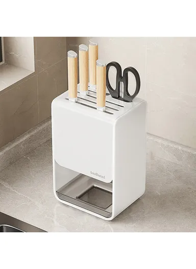 Knife Block Organizer Kitchen Countertop Cutlery Storage Rack Fork Spoon Holder D01 - White