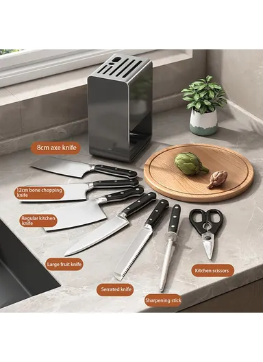 Knife Block Organizer Kitchen Countertop Cutlery Storage Rack Fork Spoon Holder D01 - White