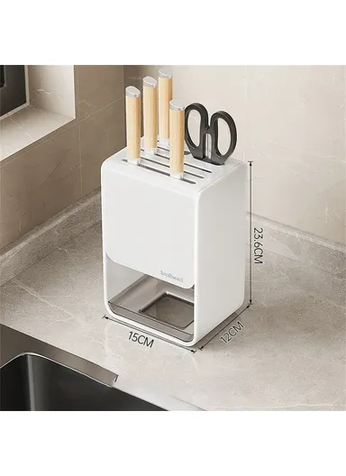 Knife Block Organizer Kitchen Countertop Cutlery Storage Rack Fork Spoon Holder D01 - White