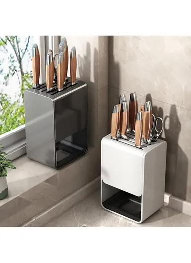 Knife Block Organizer Kitchen Countertop Cutlery Storage Rack Fork Spoon Holder D01 - Black