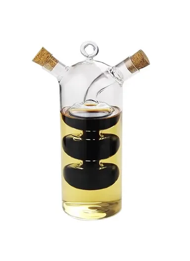 2 In 1 Oil &amp; Vinegar Dispenser Bottle Transparent Glass Oil Bottle for Kitchen Cooking