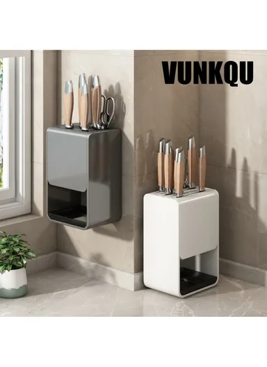 D01 Dual Use Knife Holder Organizer Wall Mounted Utensil Stand Kitchen Countertop Cutlery Storage Rack - Black