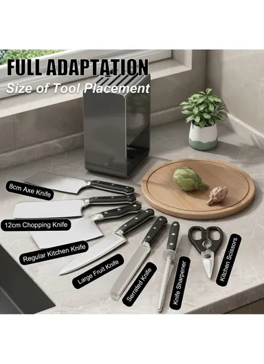 D01 Dual Use Knife Holder Organizer Wall Mounted Utensil Stand Kitchen Countertop Cutlery Storage Rack - Tarnish
