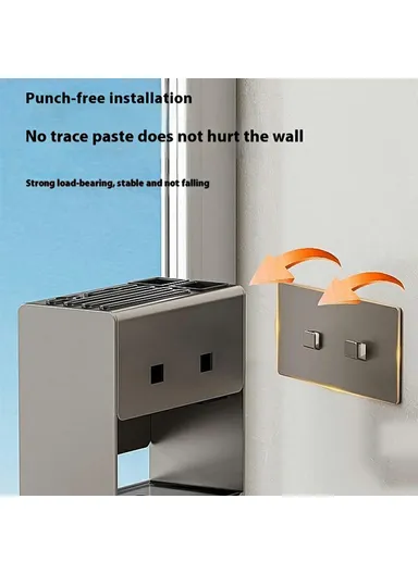 D02 Knife Block Organizer Countertop, Wall Mounted Kitchen Utensil Holder Cutlery Storage Rack Fork Spoon Stand - White