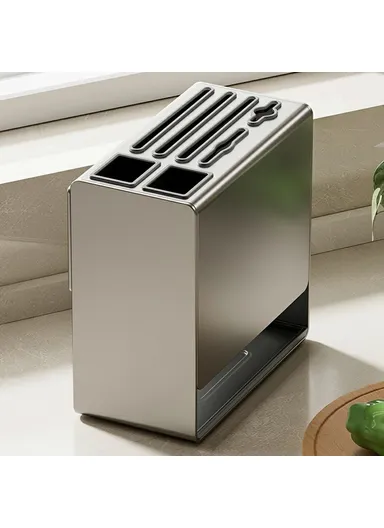 D02 Knife Block Organizer Countertop, Wall Mounted Kitchen Utensil Holder Cutlery Storage Rack Fork Spoon Stand - White