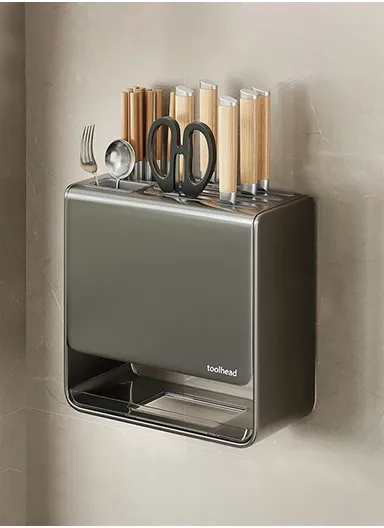 D02 Knife Block Organizer Countertop, Wall Mounted Kitchen Utensil Holder Cutlery Storage Rack Fork Spoon Stand - Tarnish