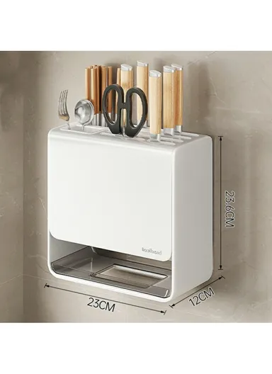 D02 Knife Block Organizer Countertop, Wall Mounted Kitchen Utensil Holder Cutlery Storage Rack Fork Spoon Stand - Tarnish