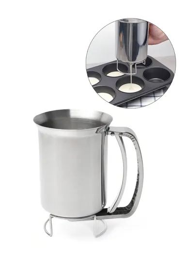 Handheld Stainless Steel Batter Dispenser 900ml Cupcake Batter Funnel Mixing Batter Separator (No FDA) - Siver