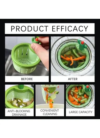 JUE-FISH JU-C09-0130-01 Cactus Shaped Sink Strainer Basket Anti Clog Drainage Kitchen Waste Filter