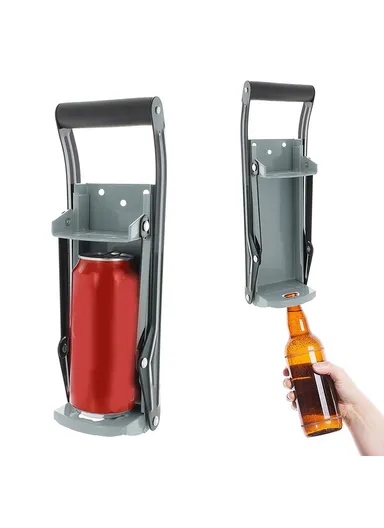 Wall Mounted Home Dispensing Can Crusher Beer &amp; Soda Cans Smasher Bottle, Crushing Recycling Tool with Built-In Bottle Opener - Grey