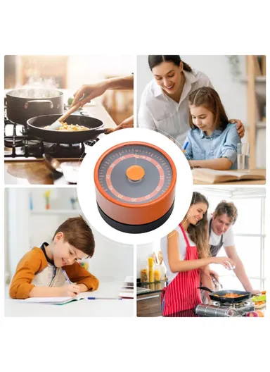 Stainless Steel Kitchen Timer Mechanical Countdown Clock with Magnetic Base for Baking &amp; Time Management - Orange