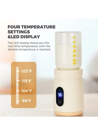 Portable Baby Milk Bottle Warmer Breast Formula Milk 4 Temperature Settings Wireless Travel Heater