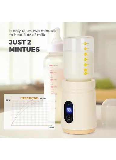 Portable Baby Milk Bottle Warmer Breast Formula Milk 4 Temperature Settings Wireless Travel Heater