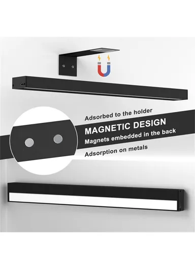 30cm Square Magnetic Bathroom Mirror Light Remote Control 3 Color Temperatures Dimmable Picture Light - Black