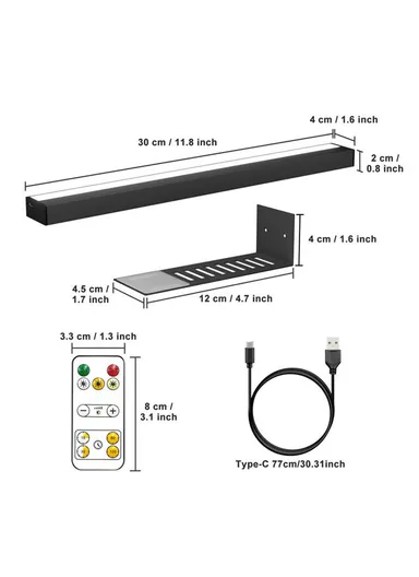 30cm Square Magnetic Bathroom Mirror Light Remote Control 3 Color Temperatures Dimmable Picture Light - Black