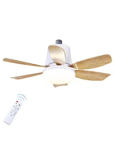 Remote Control 3 Speeds Adjustable E27 Ceiling Fan Light with Wood Grain Blades LEC020 - White