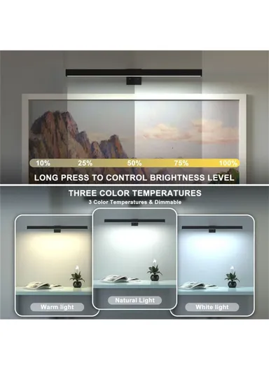 40cm Square Magnetic Bathroom Mirror Light Remote Control 3 Color Temperatures Dimmable Picture Light - Black