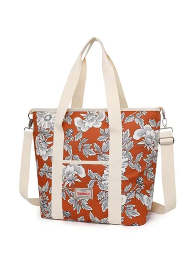Oxford Fabric Cooler Bag Beach Print Handheld Outdoor Insulated Lunch Bag 23021 - Flower
