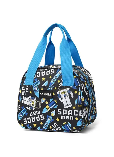 6L Insulated Lunch Bag for Kids Cartoon Design Portable Cooler Tote Oxford Fabric Pouch - Space Fly