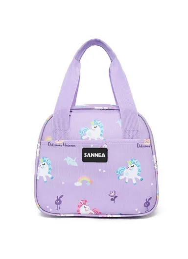 6L Insulated Lunch Bag for Kids Cartoon Design Portable Cooler Tote Oxford Fabric Pouch - Purple Horse